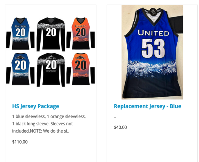 UNITED JERSEYS, BACK PACKS